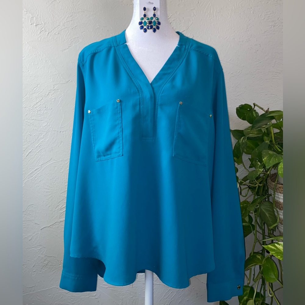 🗽Anne Klein Baltic Teal Long Sleeve Blouse